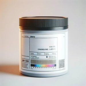 DALL·E 2024-05-20 18.44.42 - A professional, clean photoshoot-style image of a color-changing label. The label is attached to a container, with one side showing its original color_result